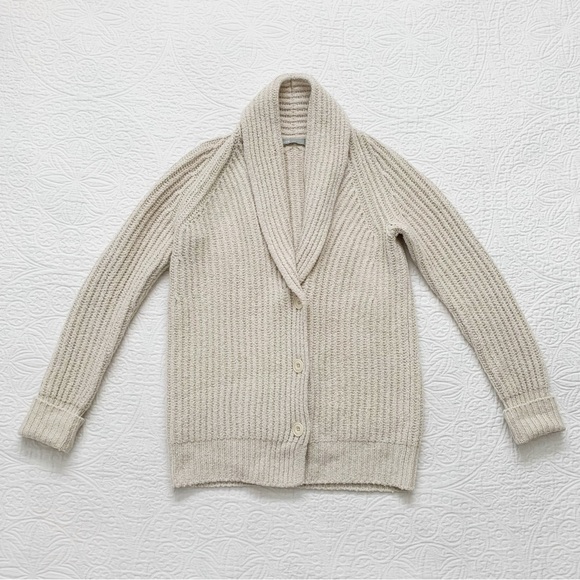 Vince Chunky Wool-Blend Knit Cardigan, Oatmeal - Picture 2 of 4